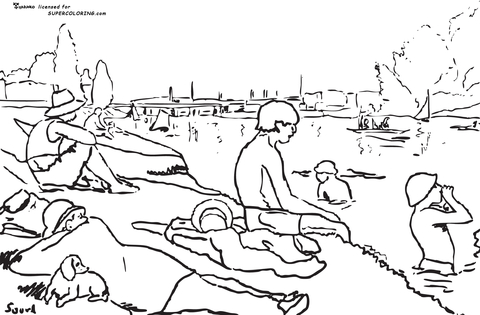 Bathers At Asnieres By Georges Seurat  Coloring Page